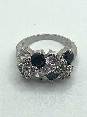 Sterling silver black clear stone ring size 8 statement